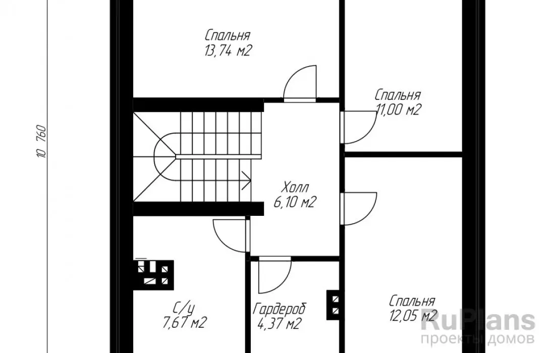 Проект двухэтажного дома 116 м², 17 × 8 м — Второй этаж