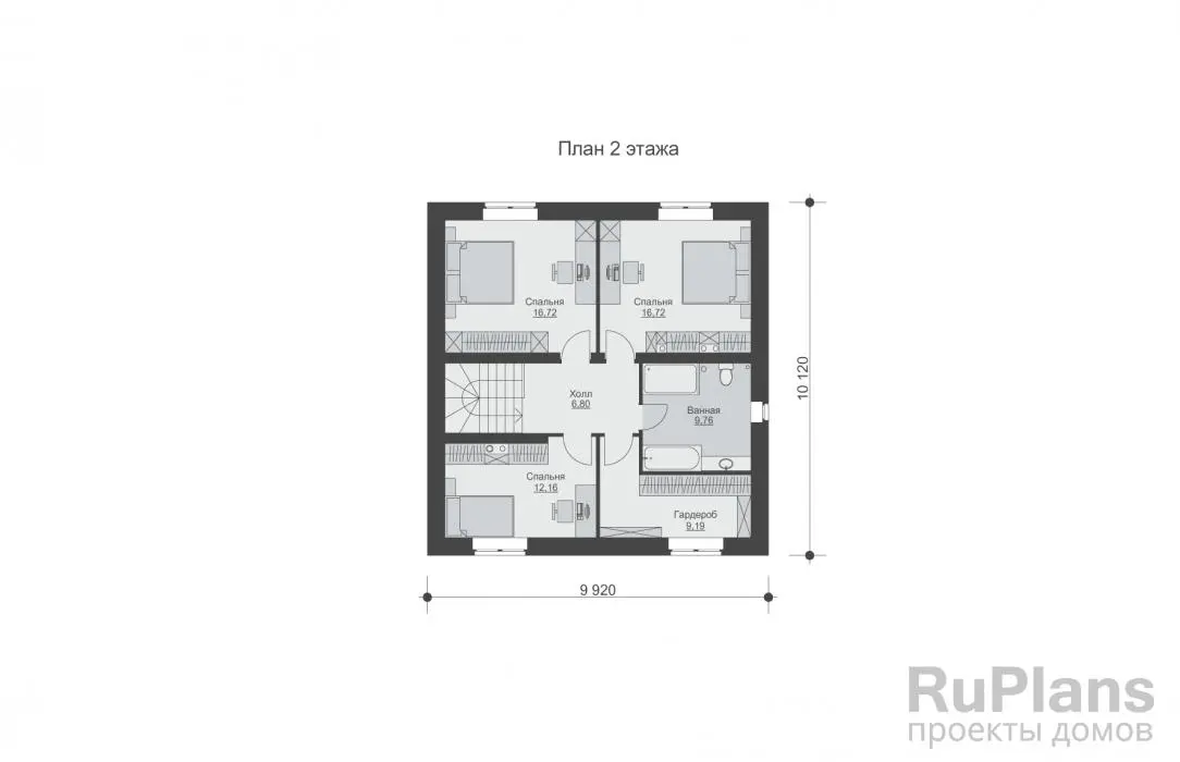 Проект двухэтажного дома 146 м², 16,6 × 11,1 м — Второй этаж