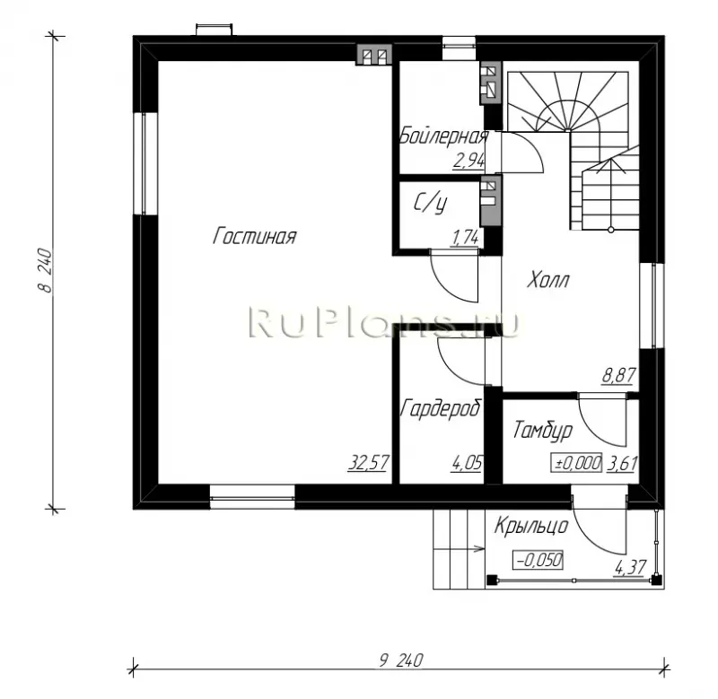Проект двухэтажного дома 156 м², 9,6 × 9,2 м — Первый этаж