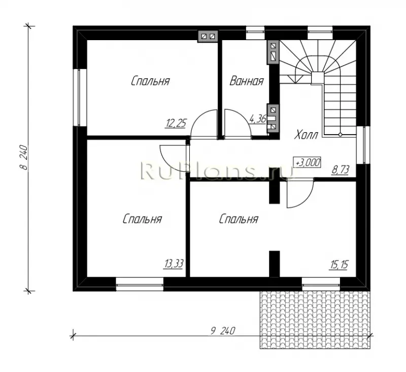 Проект двухэтажного дома 156 м², 9,6 × 9,2 м — Второй этаж