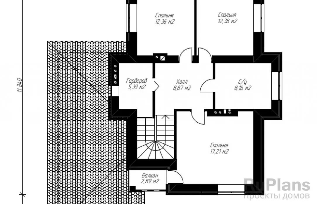 Проект двухэтажного дома 157 м², 18,3 × 12,1 м — Второй этаж