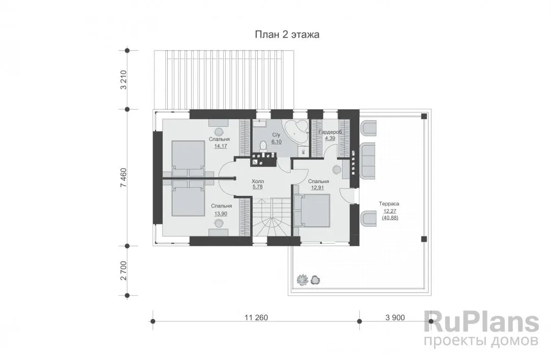 Проект двухэтажного дома 159 м², 15,2 × 13,3 м — Второй этаж