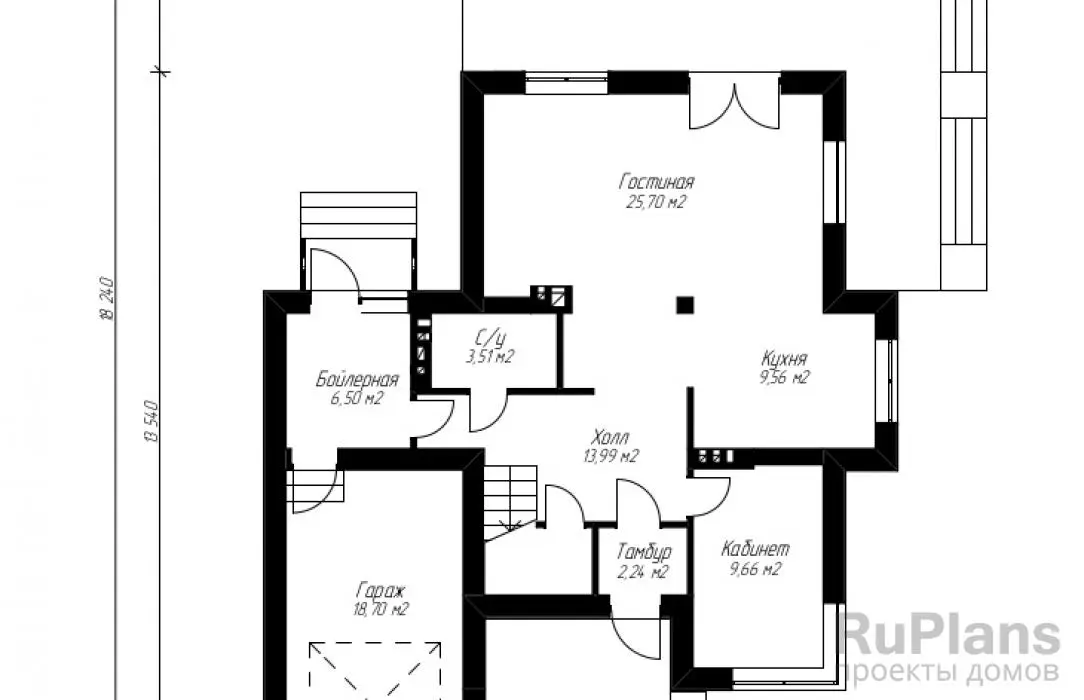 Проект двухэтажного дома 163 м², 18,2 × 12,1 м — Первый этаж