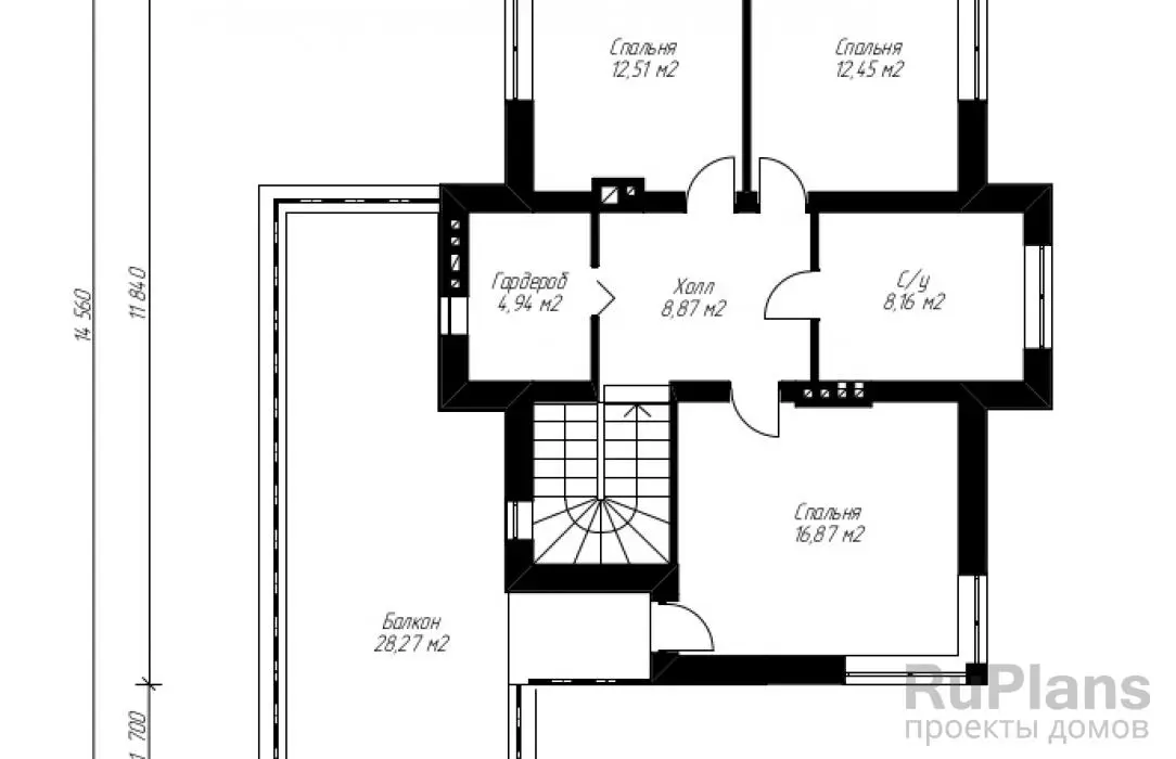 Проект двухэтажного дома 163 м², 18,2 × 12,1 м — Второй этаж