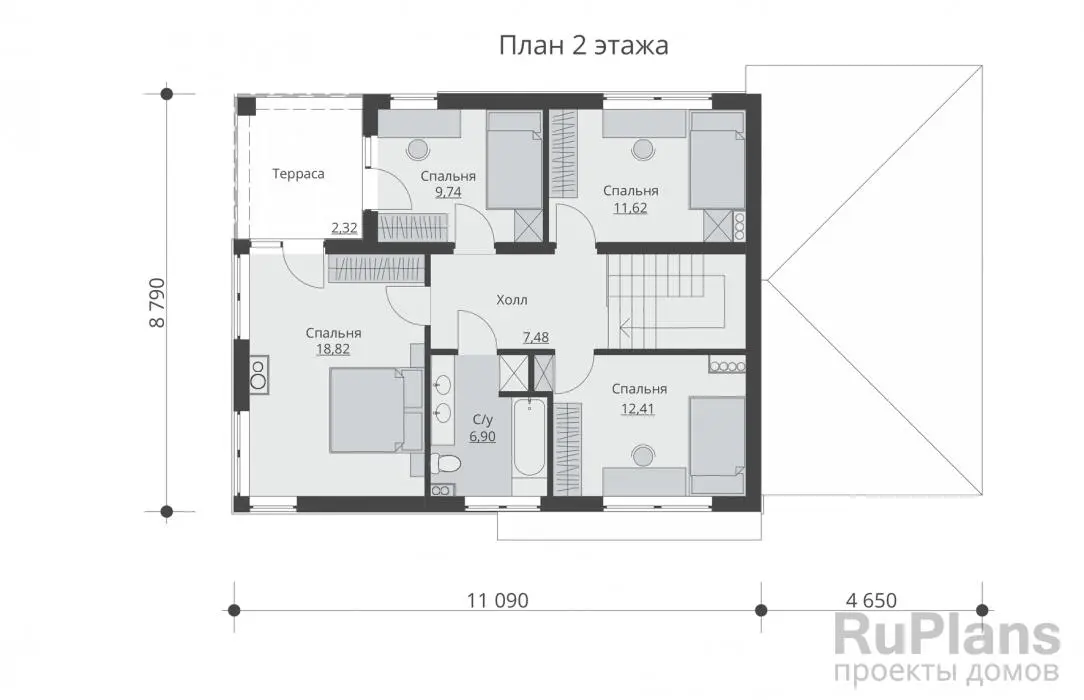 Проект двухэтажного дома 164 м², 8,7 × 15,2 м — Второй этаж