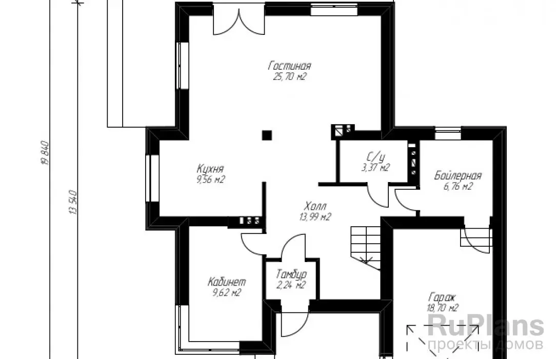 Проект двухэтажного дома 167 м², 19,8 × 13,5 м — Первый этаж
