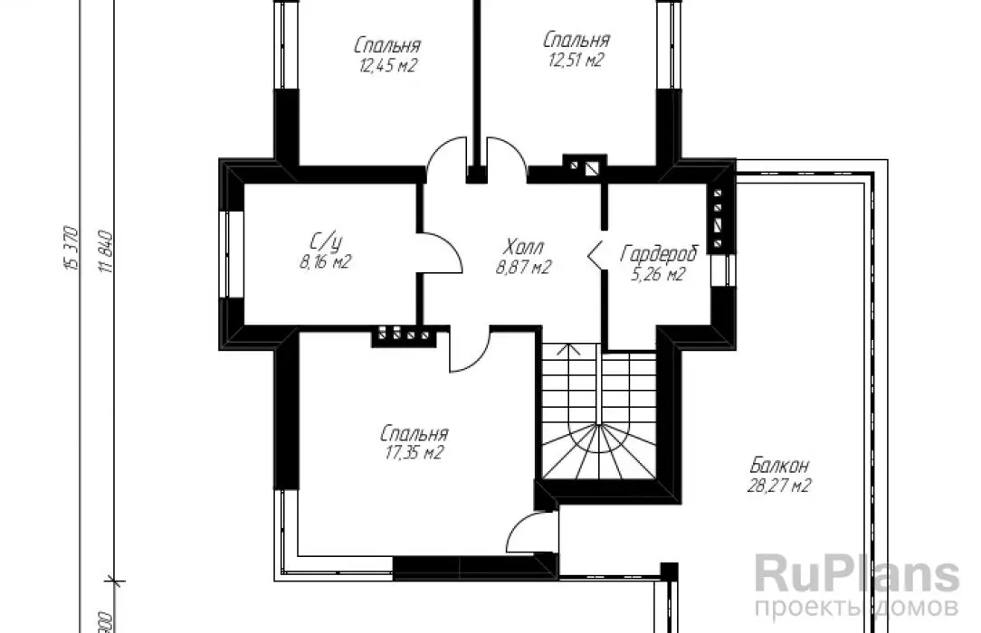 Проект двухэтажного дома 167 м², 19,8 × 13,5 м — Мансарда