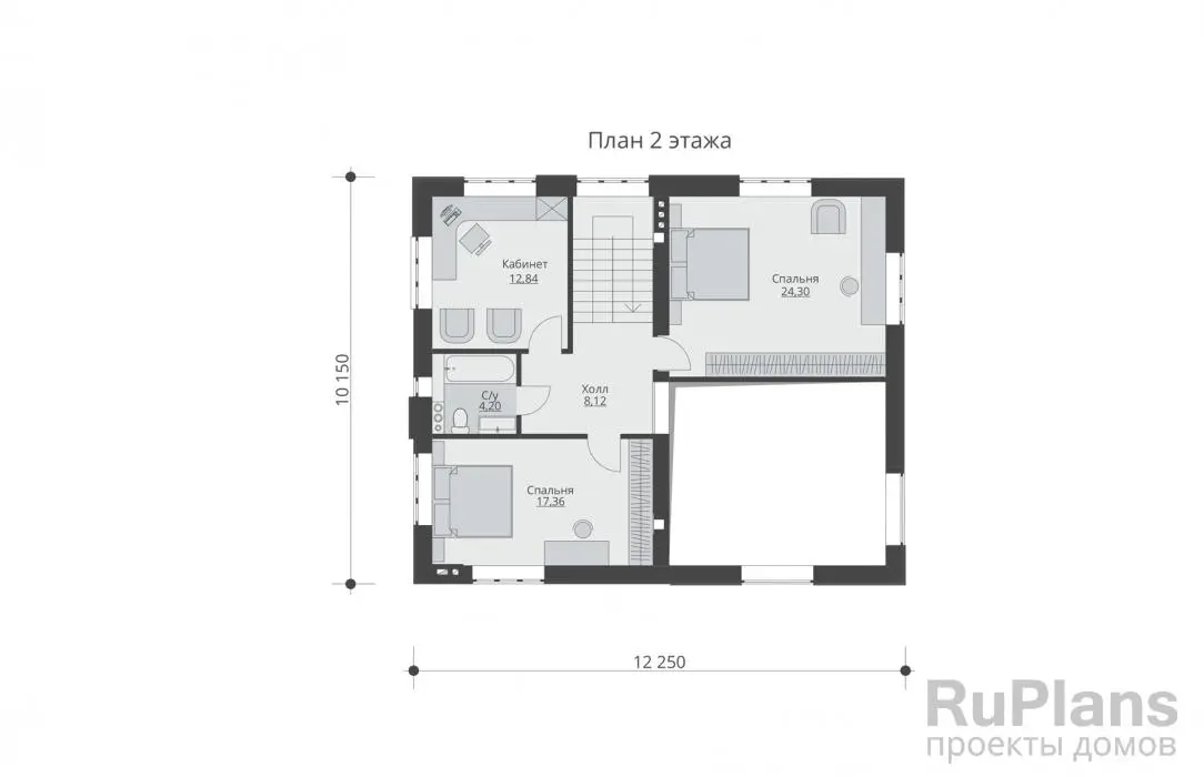 Проект двухэтажного дома 176 м², 10,1 × 12,2 м — Второй этаж