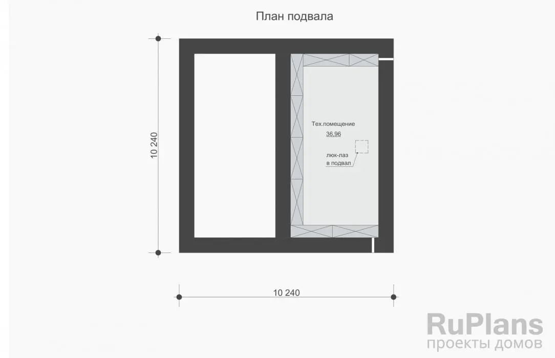Проект двухэтажного дома 178 м², 10,2 × 10,2 м — Цокольный этаж