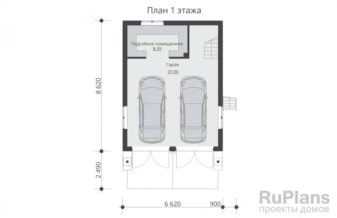 Проект двухэтажного дома 88 м², 8,6 × 6,6 м — Первый этаж