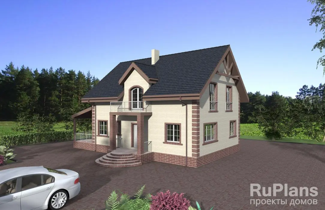 Проект двухэтажного дома с мансардой 165 м², 9 × 16 м