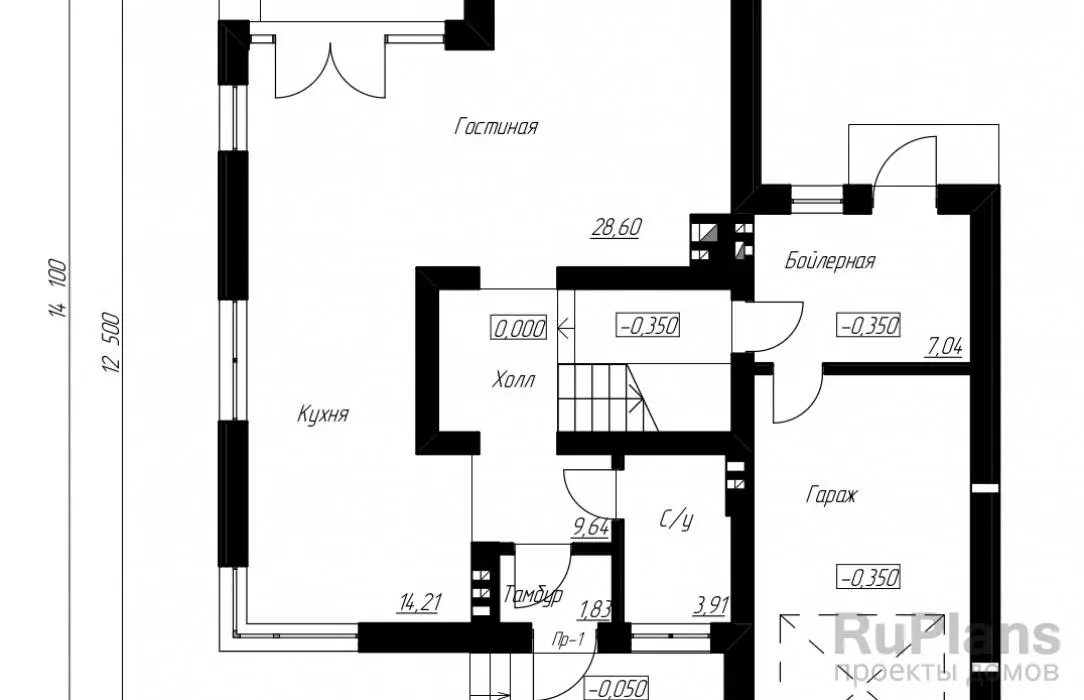 Проект гаража 140 м², 14,1 × 11,4 м — Первый этаж