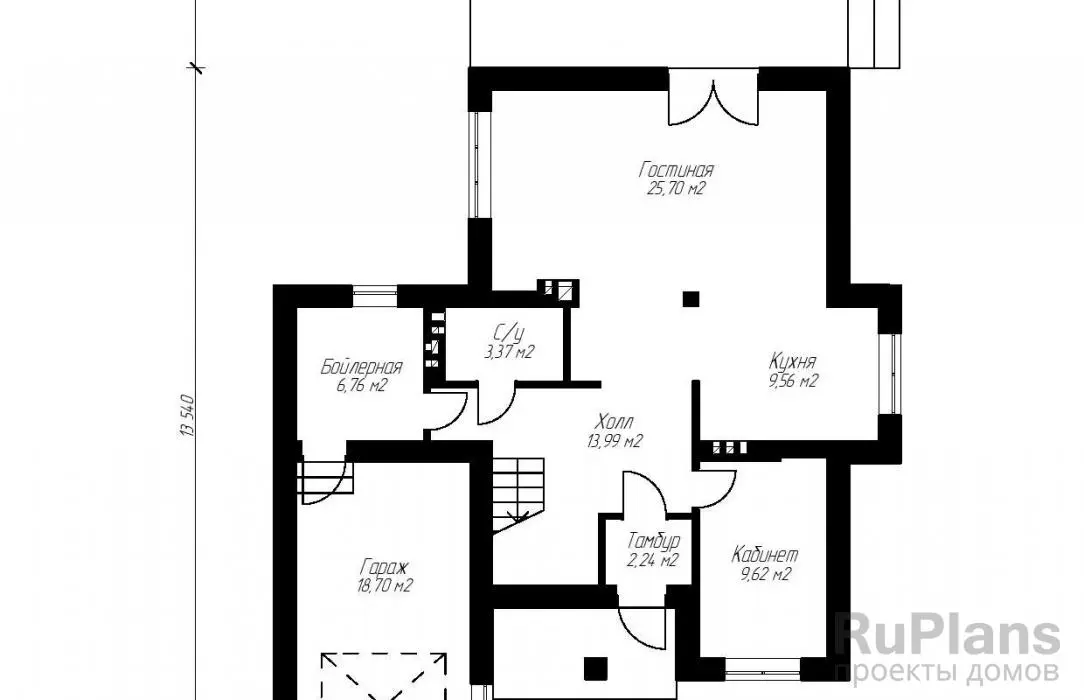 Проект гаража 158 м², 12,7 × 11,3 м — Первый этаж