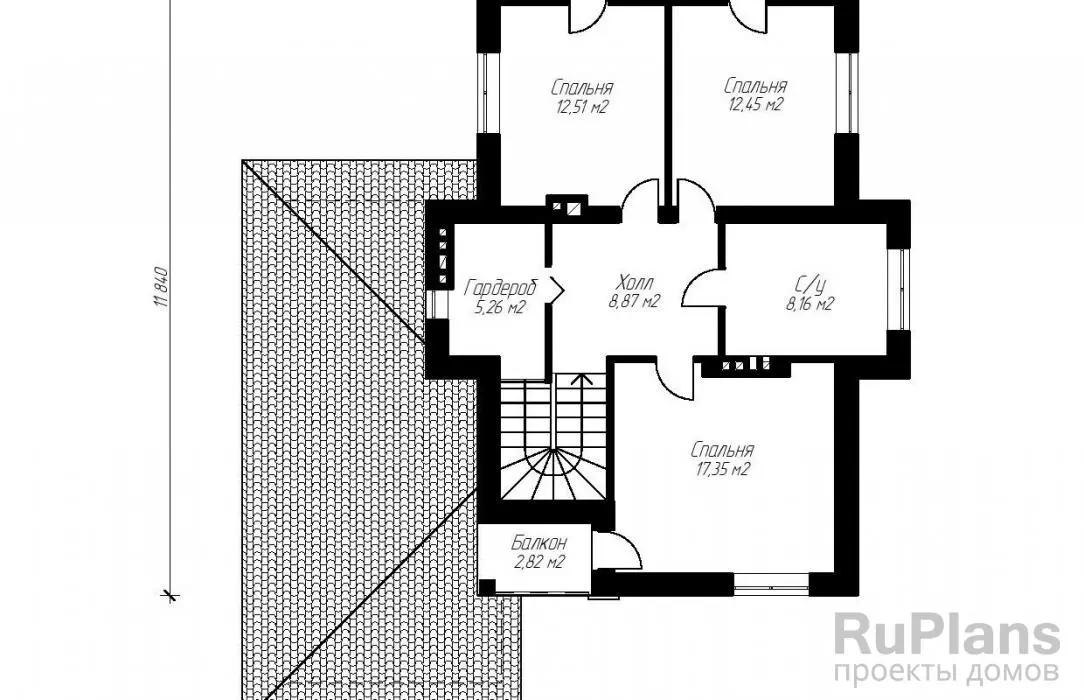 Проект гаража 158 м², 12,7 × 11,3 м — Второй этаж