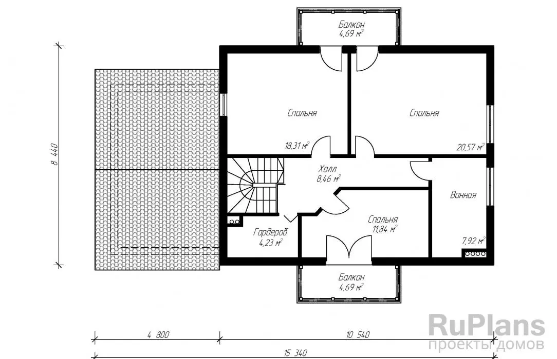 Проект гаража 168 м², 13,5 × 14,7 м — Мансарда