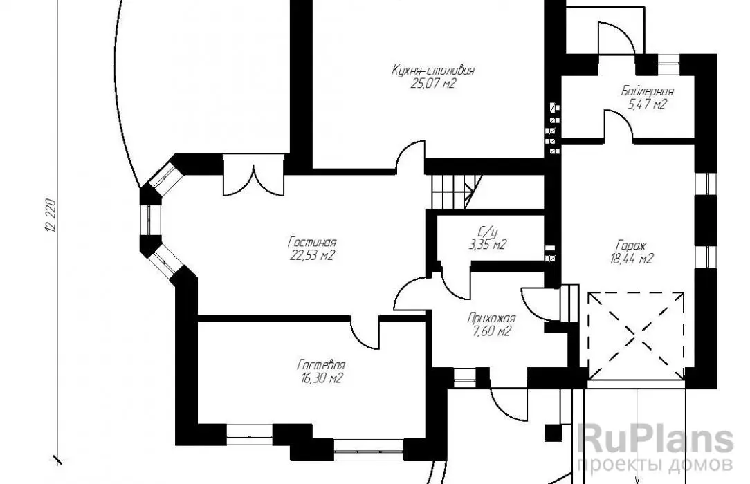 Проект гаража 169 м², 12,2 × 14,5 м — Первый этаж