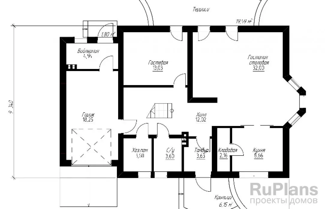 Проект гаража 174 м², 15 × 9,3 м — Первый этаж