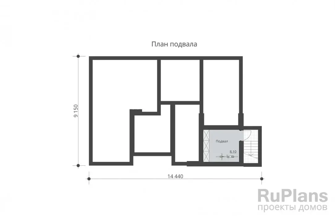 Проект одноэтажного дома 102 м², 13,1 × 14,5 м — Цокольный этаж