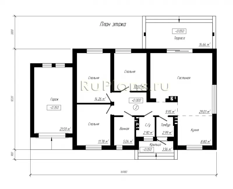 Проект одноэтажного дома 117 м², 16 × 12,2 м — Первый этаж