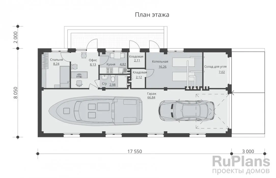 Проект одноэтажного дома 119 м², 17,6 × 8,1 м — Первый этаж
