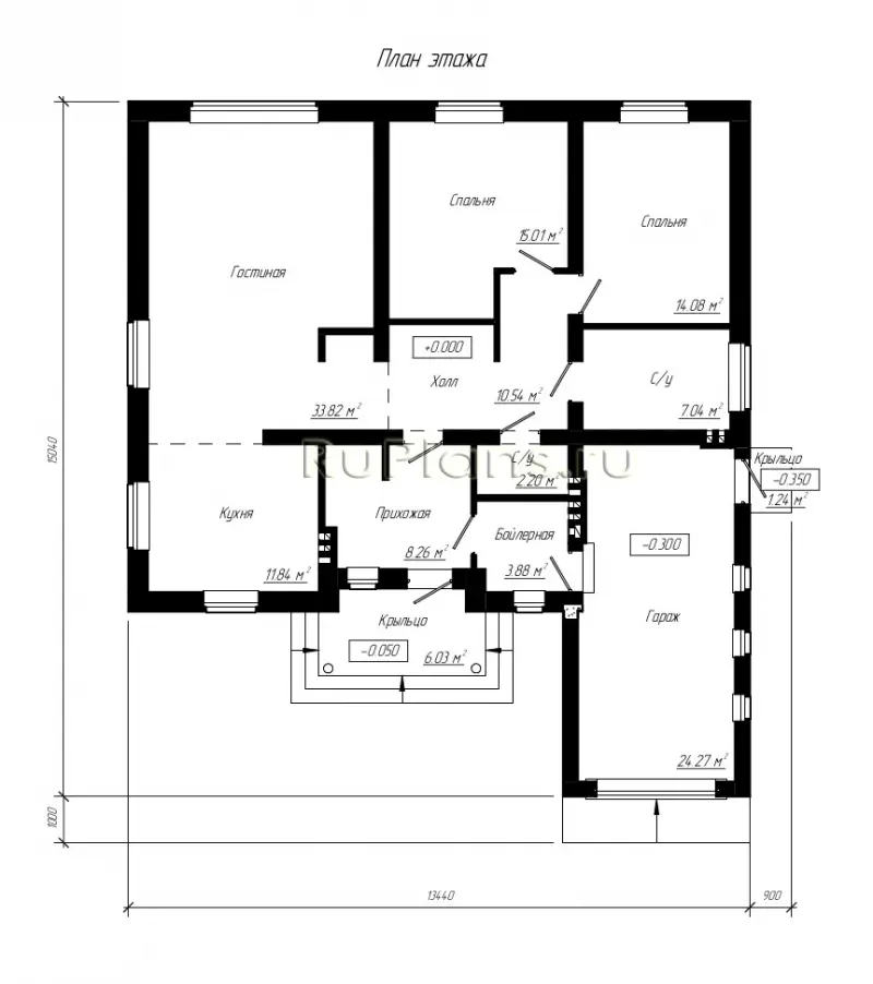 Проект одноэтажного дома 131 м², 13,4 × 15 м — Первый этаж