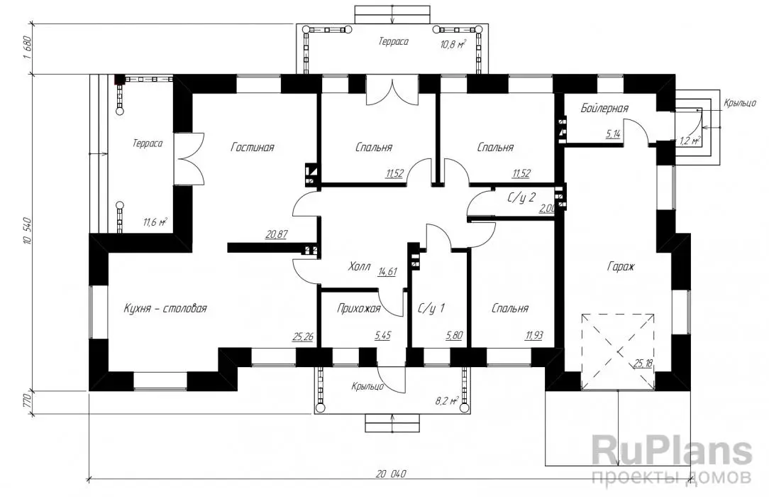 Проект одноэтажного дома 139 м², 20 × 10,5 м — Первый этаж