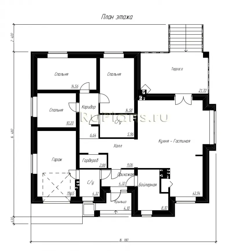 Проект одноэтажного дома 144 м², 14,5 × 16,2 м — Первый этаж