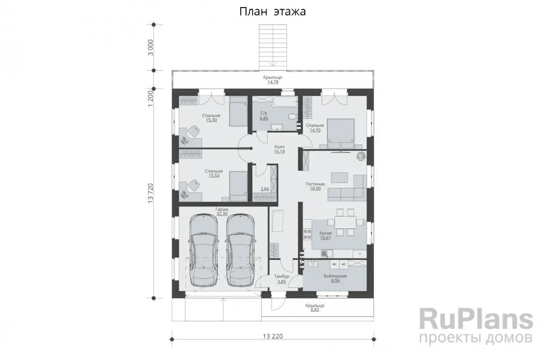 Проект одноэтажного дома 147 м², 16,4 × 13,2 м — Первый этаж
