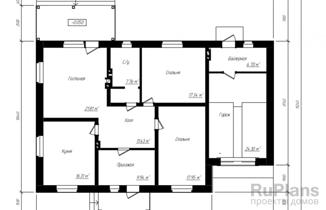 Проект одноэтажного дома 148 м², 10,6 × 16,6 м — Первый этаж
