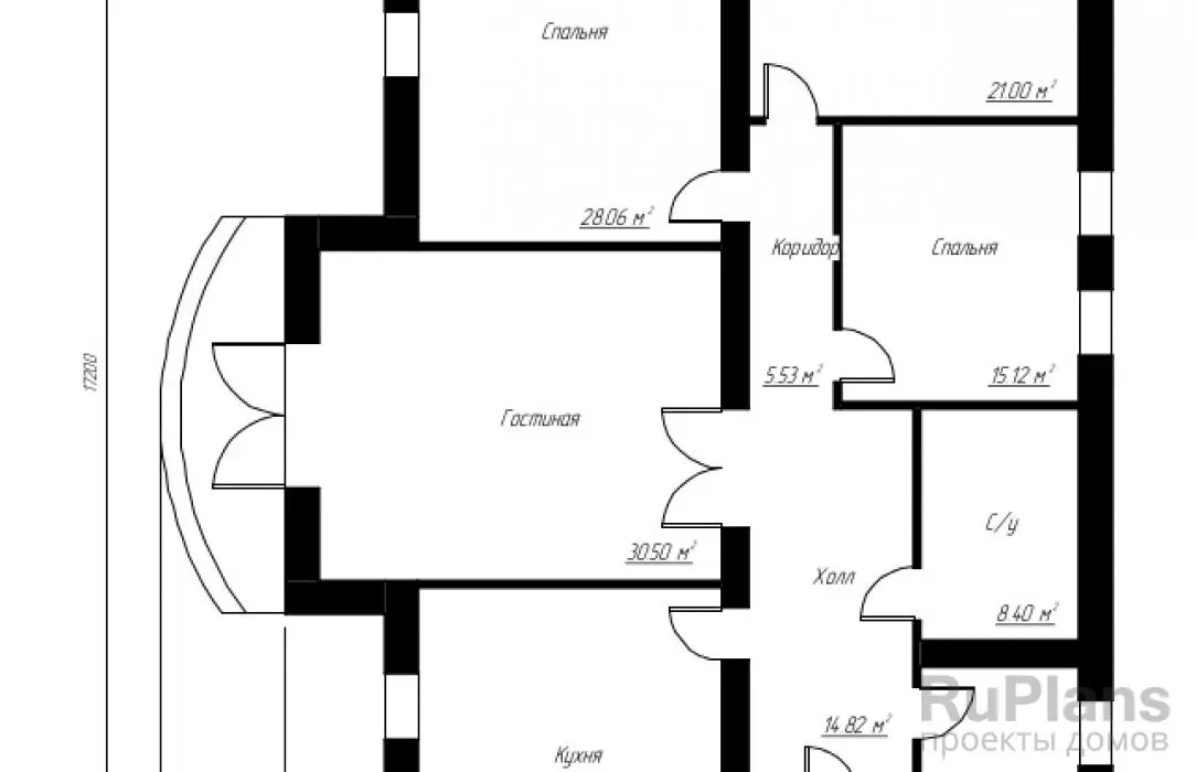 Проект одноэтажного дома 159 м², 12,5 × 17,2 м — Первый этаж