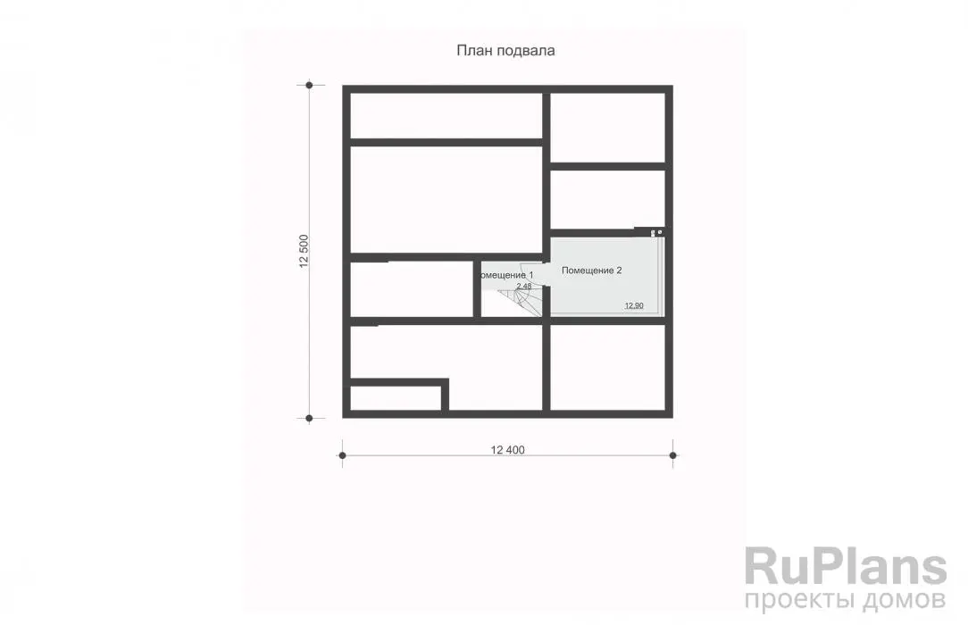 Проект одноэтажного дома 173 м², 12,6 × 12,5 м — Цокольный этаж