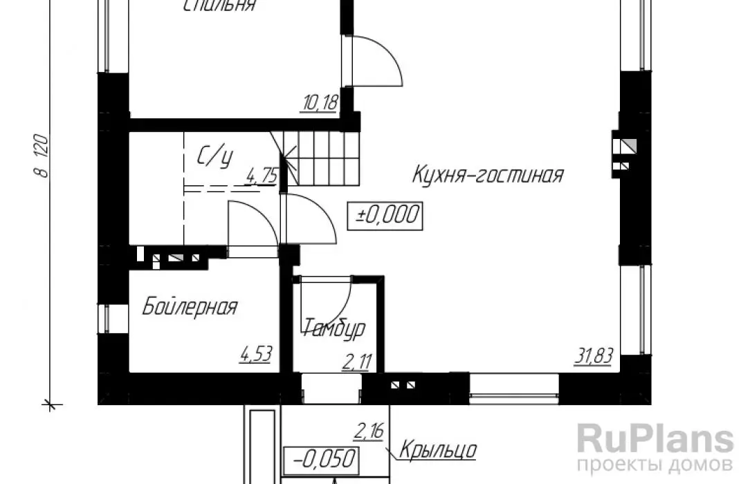 Проект одноэтажного дома 53 м², 8,1 × 9,1 м — Первый этаж