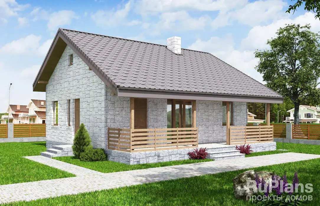 Проект одноэтажного дома 57 м², 9,9 × 9,9 м