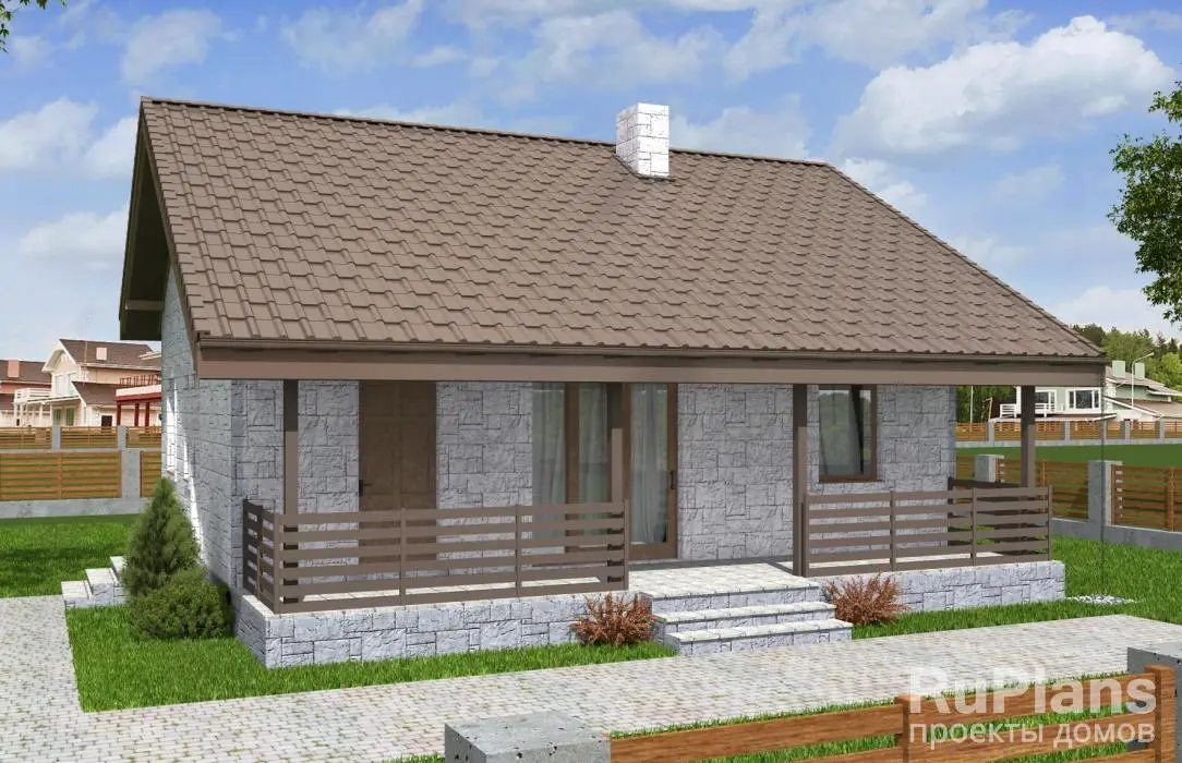 Проект одноэтажного дома 57 м², 9,8 × 10,3 м