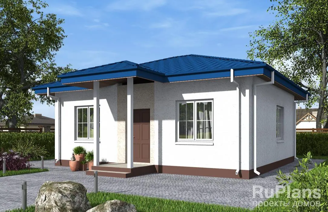 Проект одноэтажного дома 57 м², 9,5 × 9,1 м
