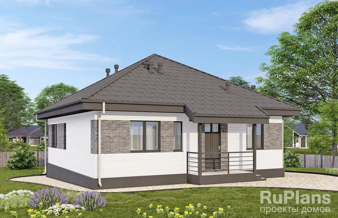Проект одноэтажного дома 70 м², 9,7 × 9,7 м