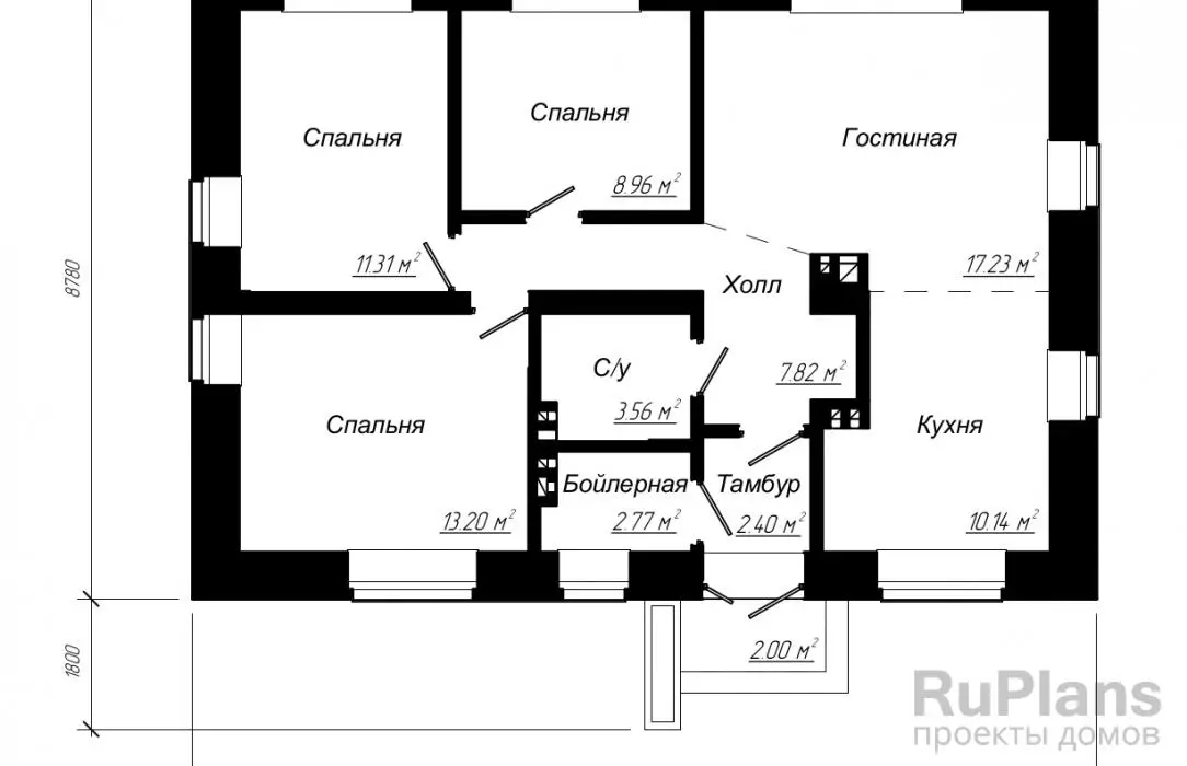 Проект одноэтажного дома 77 м², 12,5 × 8,8 м — Первый этаж