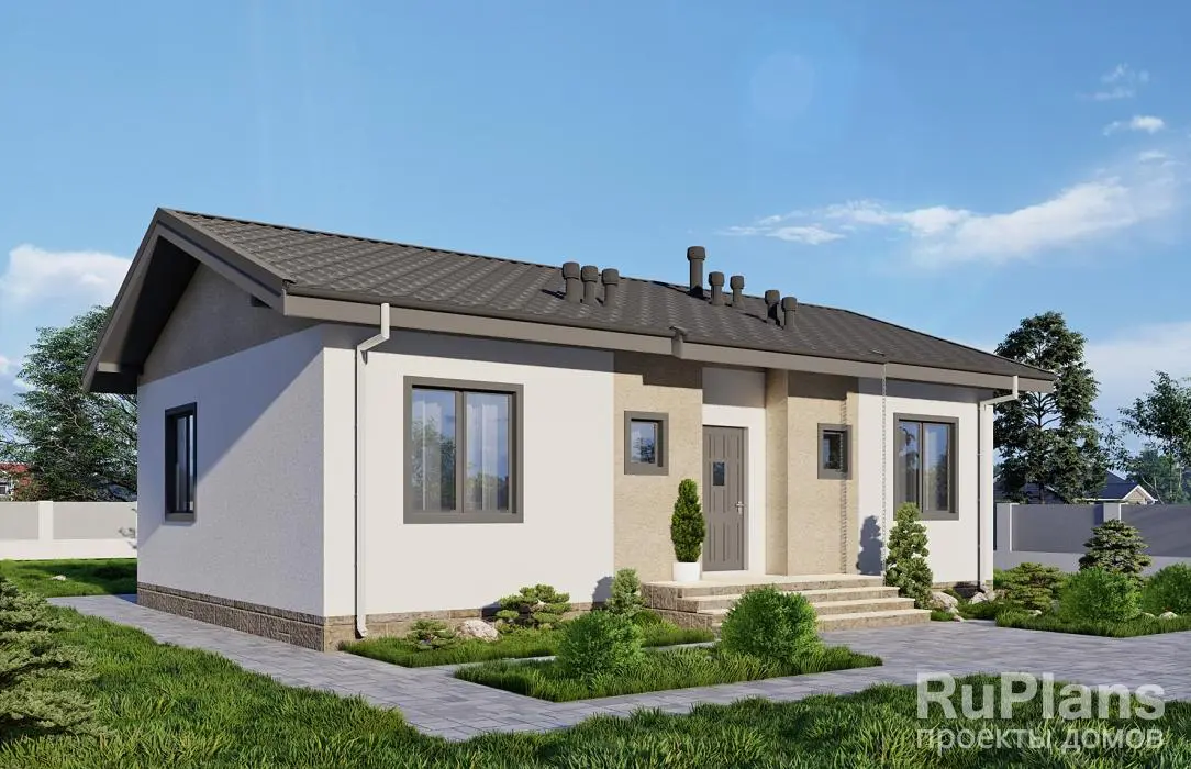 Проект одноэтажного дома 78 м², 9,3 × 12,3 м