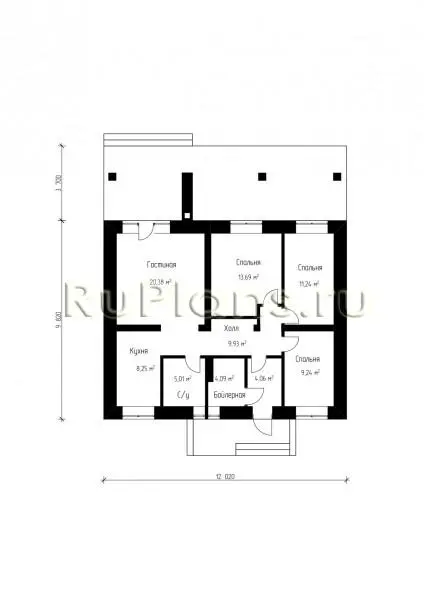 Проект одноэтажного дома 86 м², 12 × 10 м — Цокольный этаж