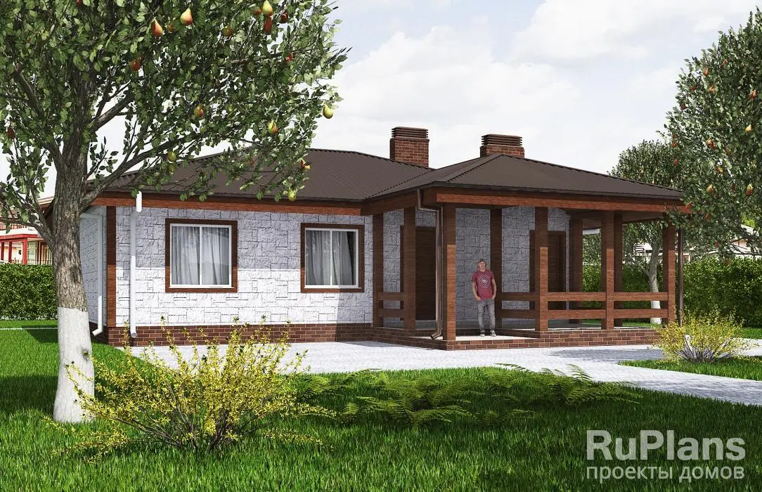 Проект одноэтажного дома 90 м², 12,6 × 13,6 м