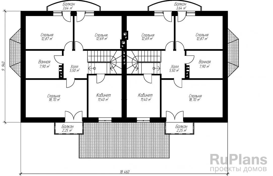 Проект таунхауса 146 м², 13,6 × 9,9 м — Мансарда